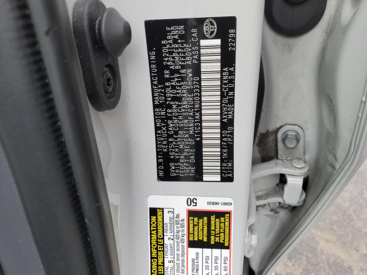 2022 Toyota Camry Le VIN: 4T1C31AK1NU033370 Lot: 82755355