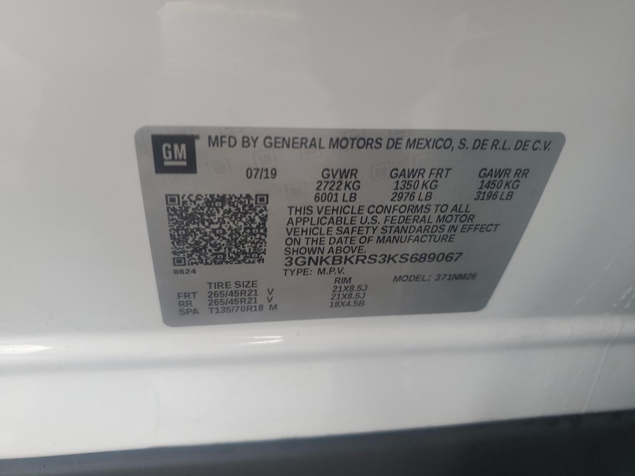 2019 Chevrolet Blazer Premier VIN: 3GNKBKRS3KS689067 Lot: 85140835