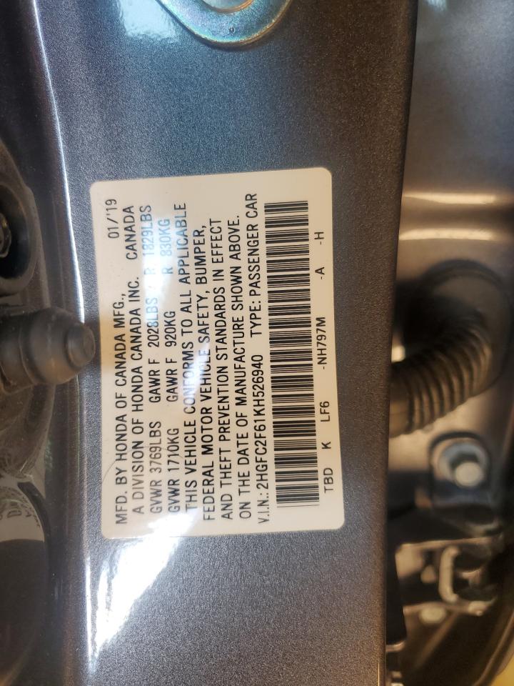 2019 Honda Civic Lx VIN: 2HGFC2F61KH526940 Lot: 84957065