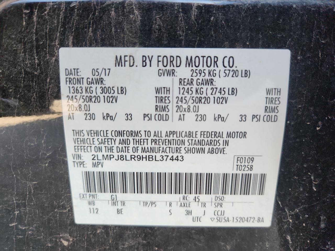 2017 Lincoln Mkx Reserve VIN: 2LMPJ8LR9HBL37443 Lot: 82513495