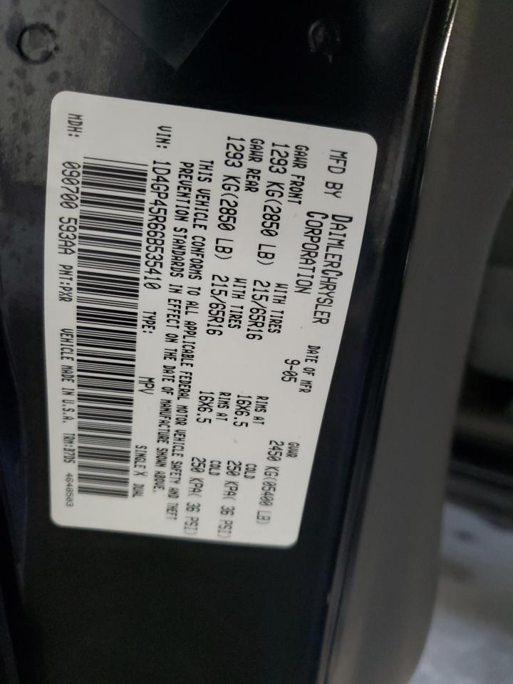 2006 Dodge Caravan Sxt VIN: 1D4GP45R66B535410 Lot: 82461125