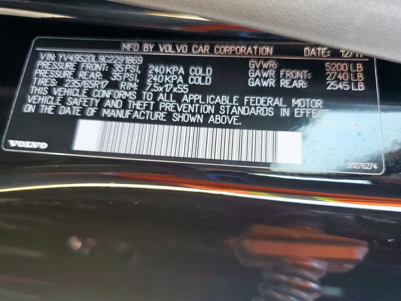 2012 Volvo Xc60 3.2 VIN: YV4952DL9C2291869 Lot: 85109955