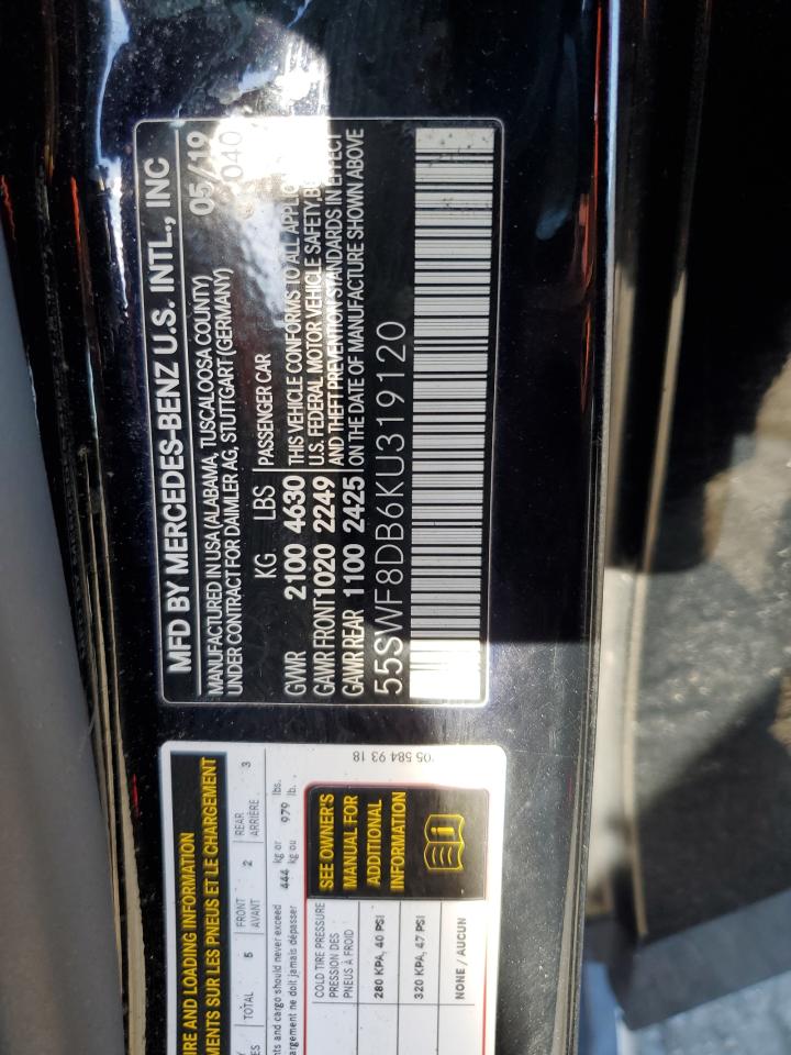 2019 Mercedes-Benz C 300 VIN: 55SWF8DB6KU319120 Lot: 81879805