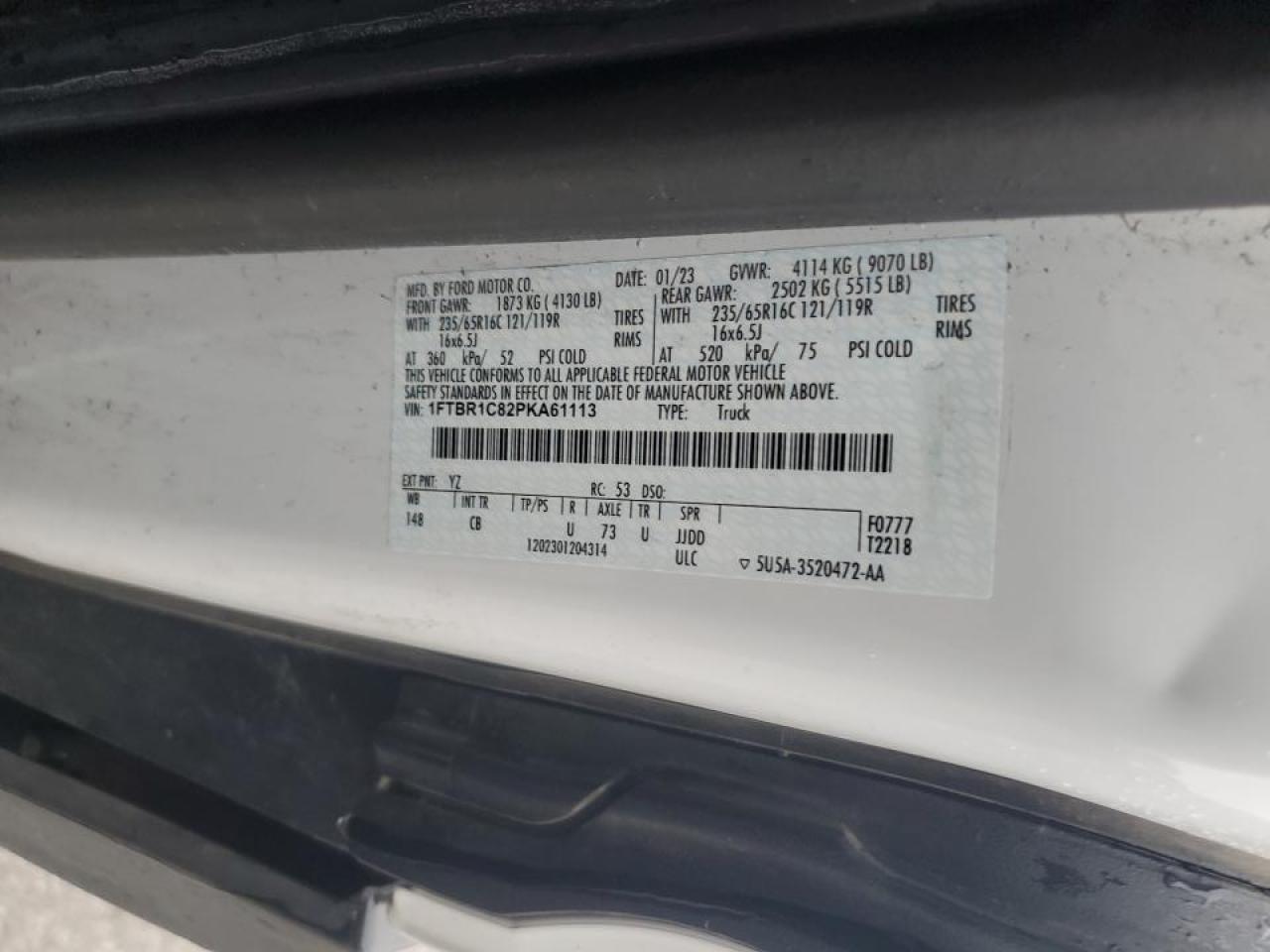 2023 Ford Transit T250 Van VIN: 1FTBR1C82PKA61113 Lot: 89850845