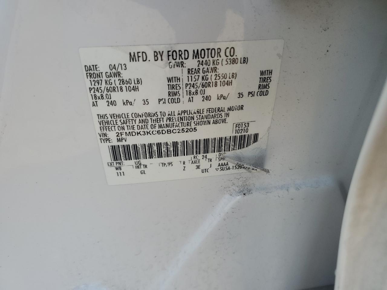 2013 Ford Edge Limited VIN: 2FMDK3KC6DBC25205 Lot: 89506945