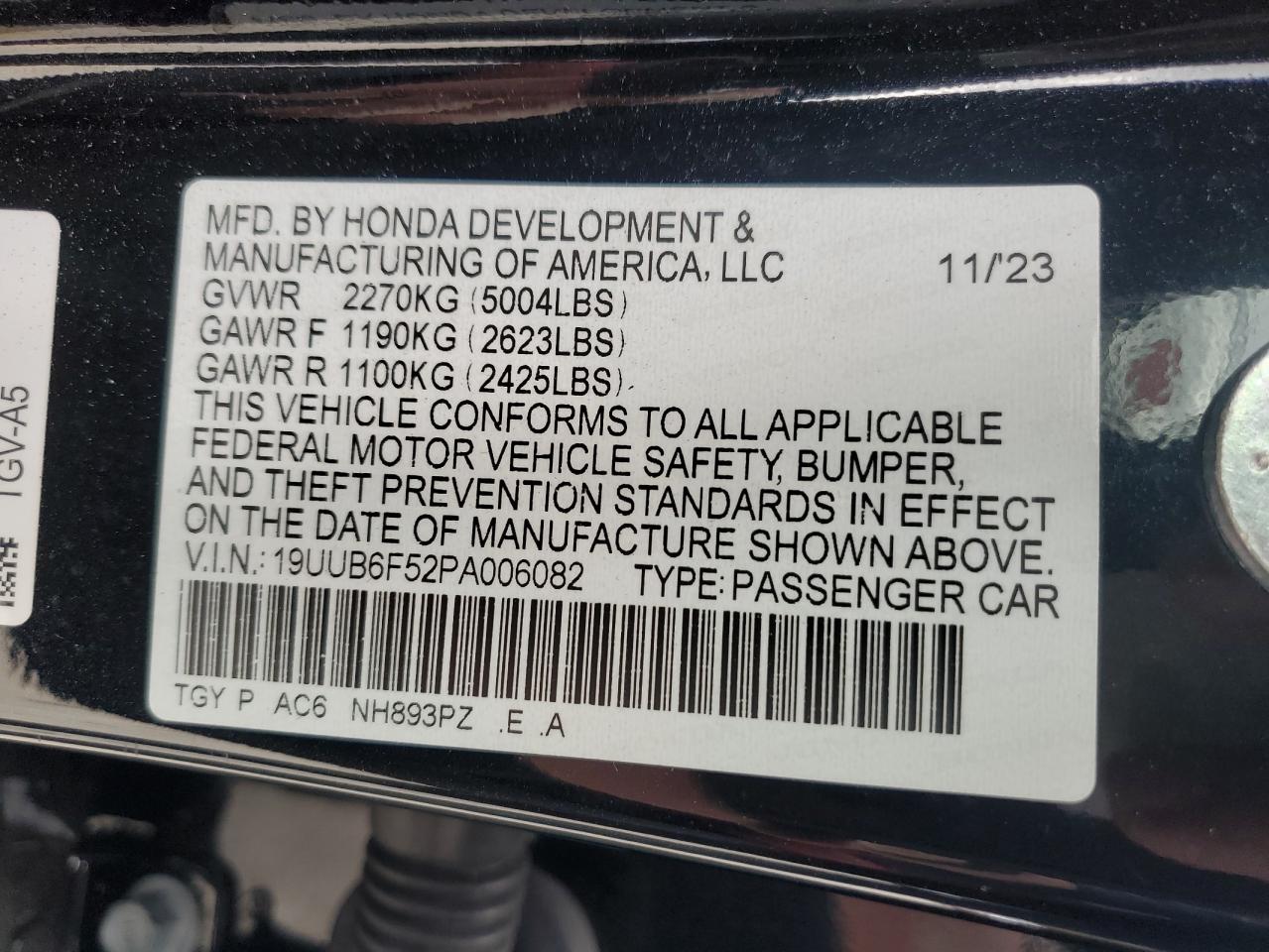 2023 Acura Tlx A-Spec VIN: 19UUB6F52PA006082 Lot: 89720025