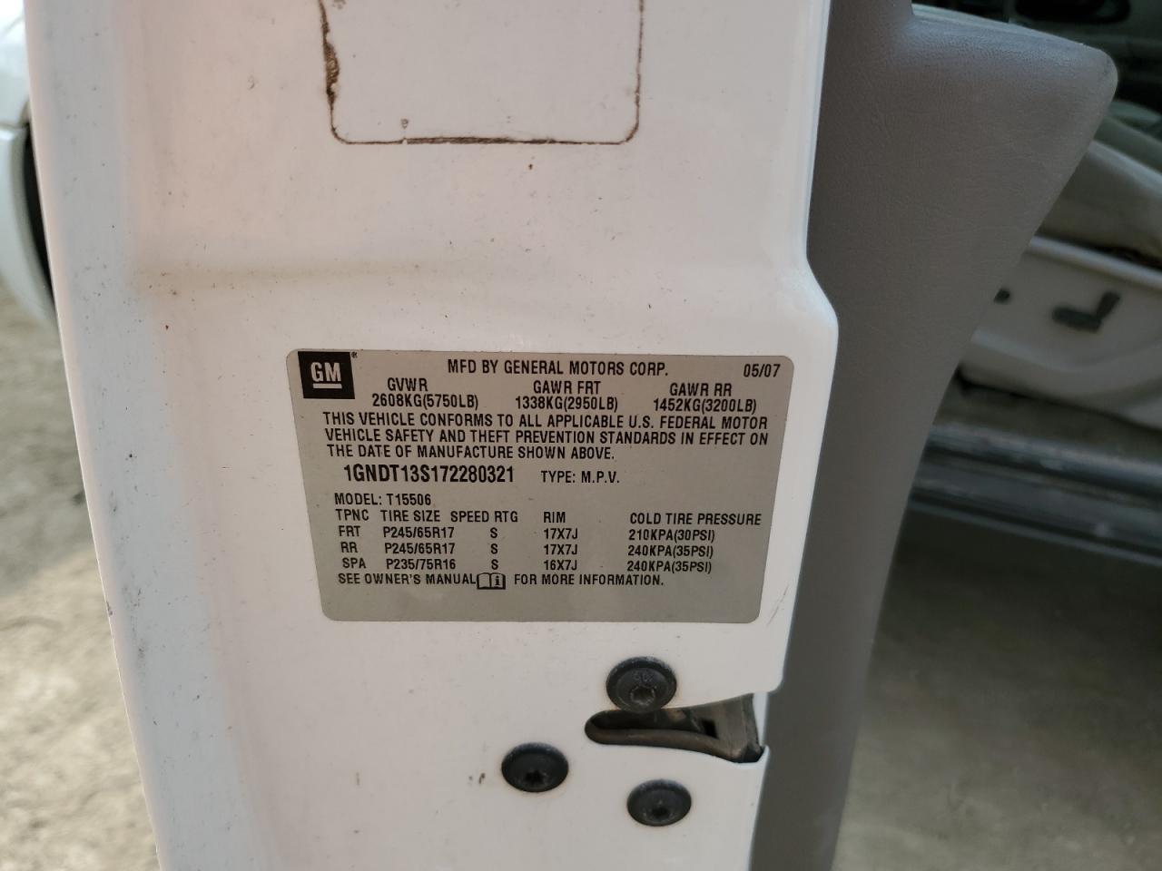 2007 Chevrolet Trailblazer Ls VIN: 1GNDT13S172280321 Lot: 84870395