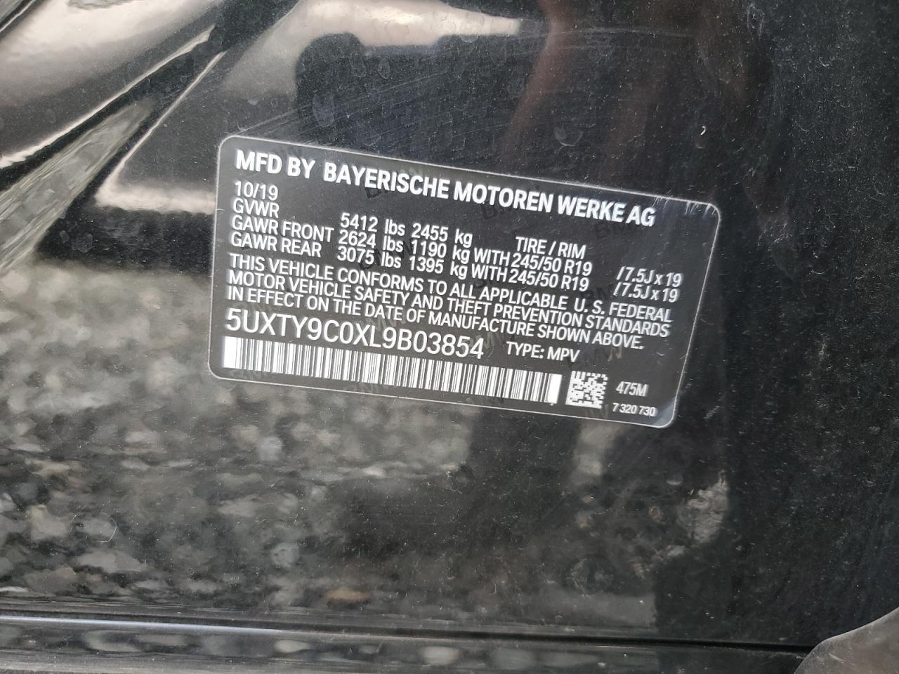 2020 BMW X3 xDrivem40I VIN: 5UXTY9C0XL9B03854 Lot: 85763785