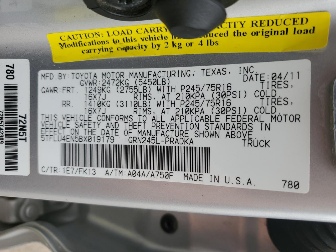 2011 Toyota Tacoma Double Cab VIN: 5TFLU4EN5BX019179 Lot: 86104555