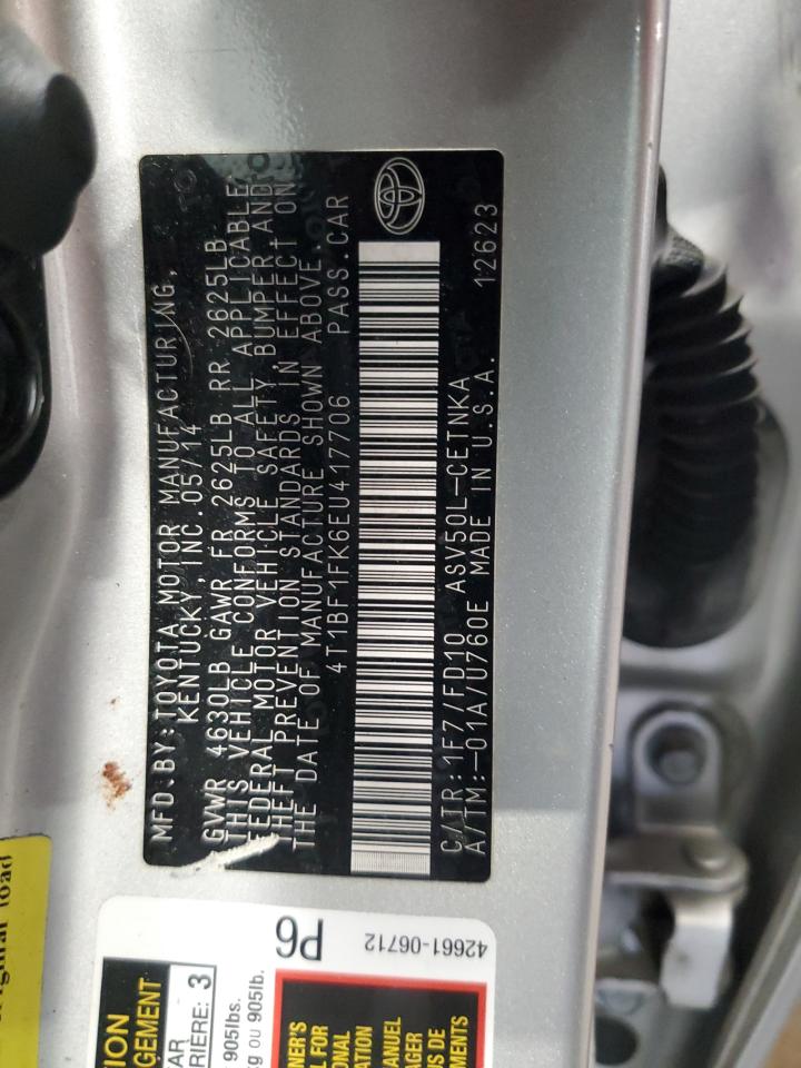 2014 Toyota Camry L VIN: 4T1BF1FK6EU417706 Lot: 85072145