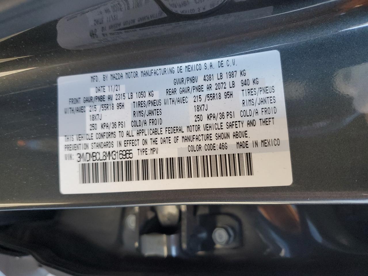 2021 Mazda Cx-30 Preferred VIN: 3MVDMBCL8MM316965 Lot: 87052035