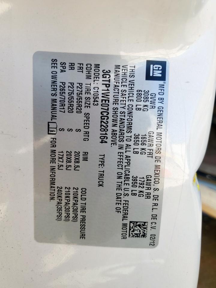 2012 GMC Sierra C1500 Slt VIN: 3GTP1WE07CG228164 Lot: 86068255