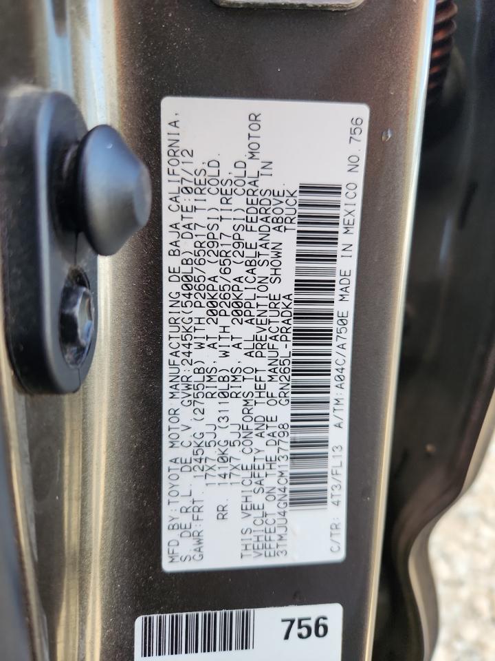 2012 Toyota Tacoma Double Cab Prerunner VIN: 3TMJU4GN4CM137798 Lot: 84930325