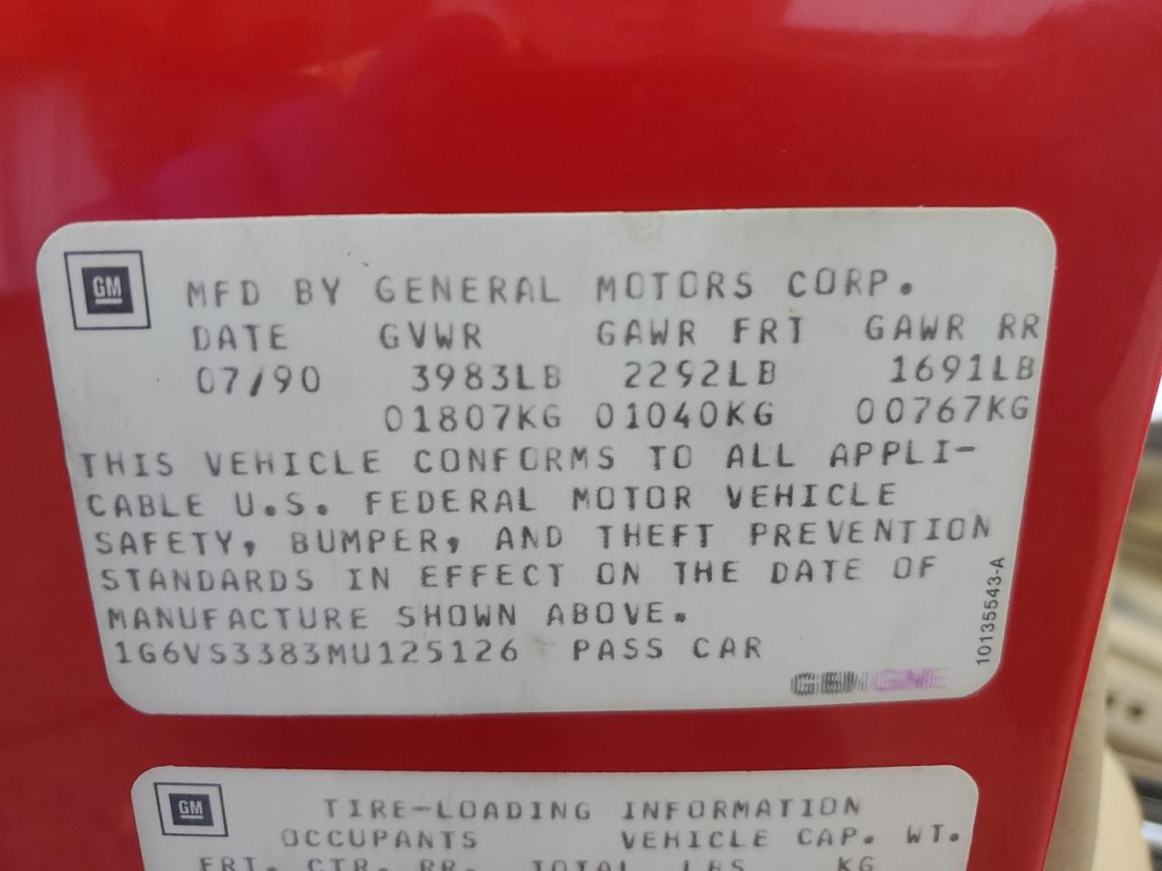 1991 Cadillac Allante VIN: 1G6VS3383MU125126 Lot: 84910175