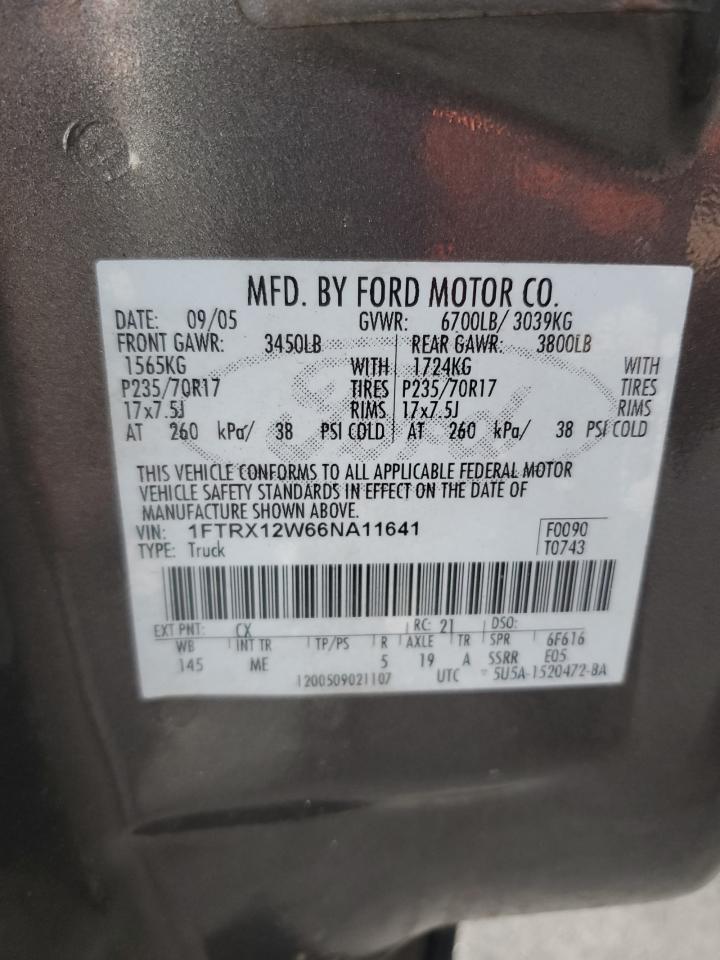 2006 Ford F150 VIN: 1FTRX12W66NA11641 Lot: 89835705