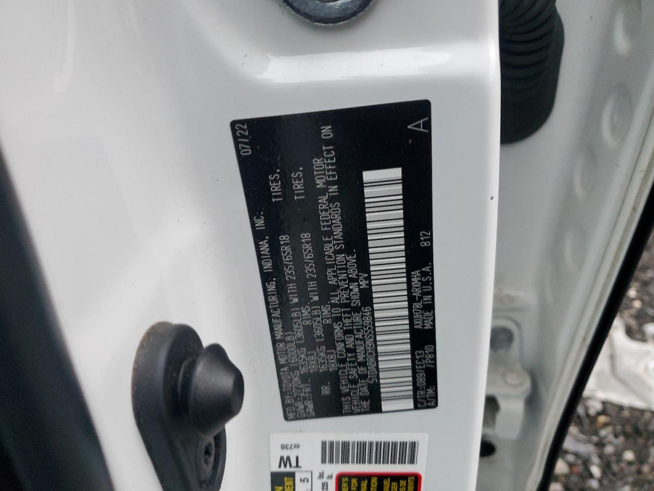 2022 Toyota Highlander Hybrid Xle VIN: 5TDABRCH9NS559846 Lot: 86647855