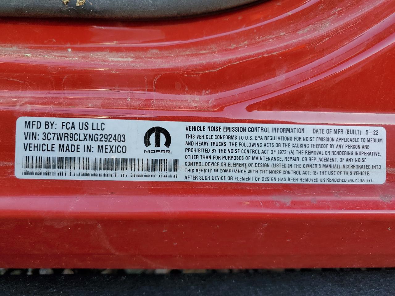 2022 Ram 3500 VIN: 3C7WR9CLXNG292403 Lot: 82085015