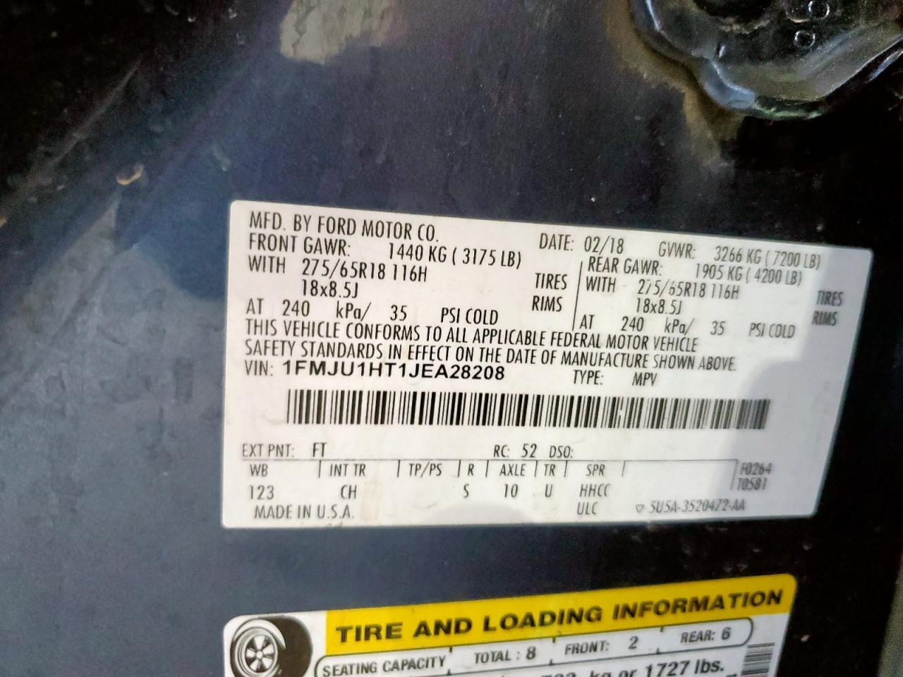 2018 Ford Expedition Xlt VIN: 1FMJU1HT1JEA28208 Lot: 85783075