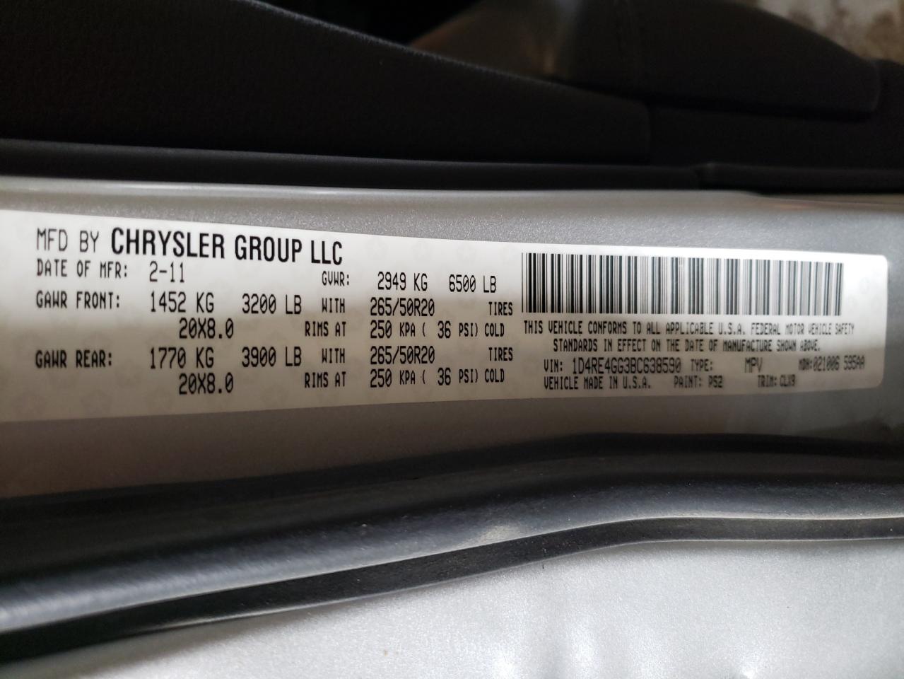 2011 Dodge Durango Crew VIN: 1D4RE4GG3BC638590 Lot: 85089465