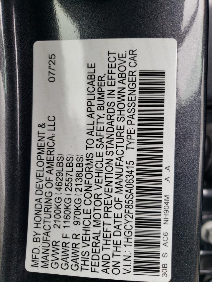 2025 Honda Accord Touring Hybrid VIN: 1HGCY2F85SA063415 Lot: 85370645