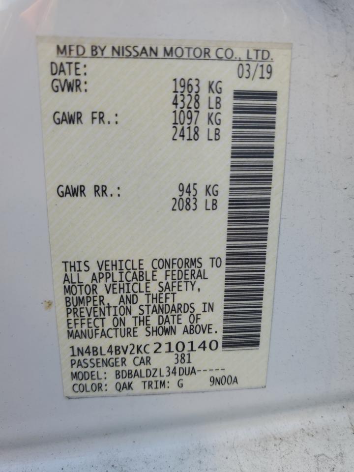 2019 Nissan Altima S VIN: 1N4BL4BV2KC210140 Lot: 82383595