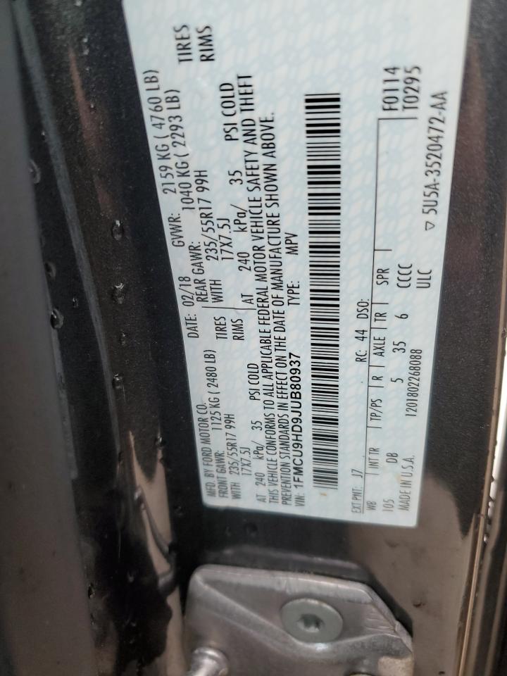 2018 Ford Escape Sel VIN: 1FMCU9HD9JUB80937 Lot: 85419005