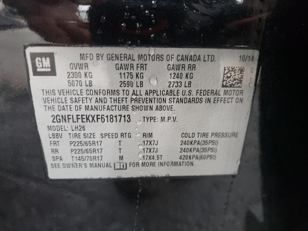 2015 Chevrolet Equinox Lt VIN: 2GNFLFEKXF6181713 Lot: 85898185