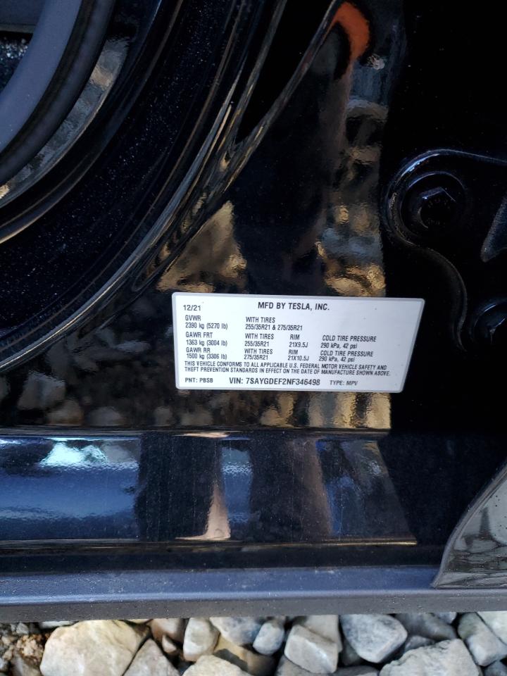 2022 Tesla Model Y VIN: 7SAYGDEF2NF346498 Lot: 89624865