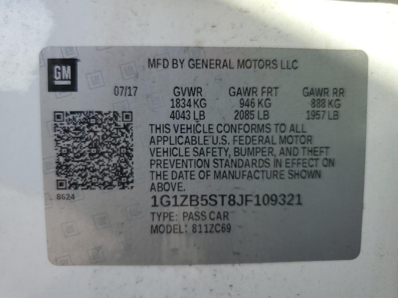 2018 Chevrolet Malibu Ls VIN: 1G1ZB5ST8JF109321 Lot: 85920935