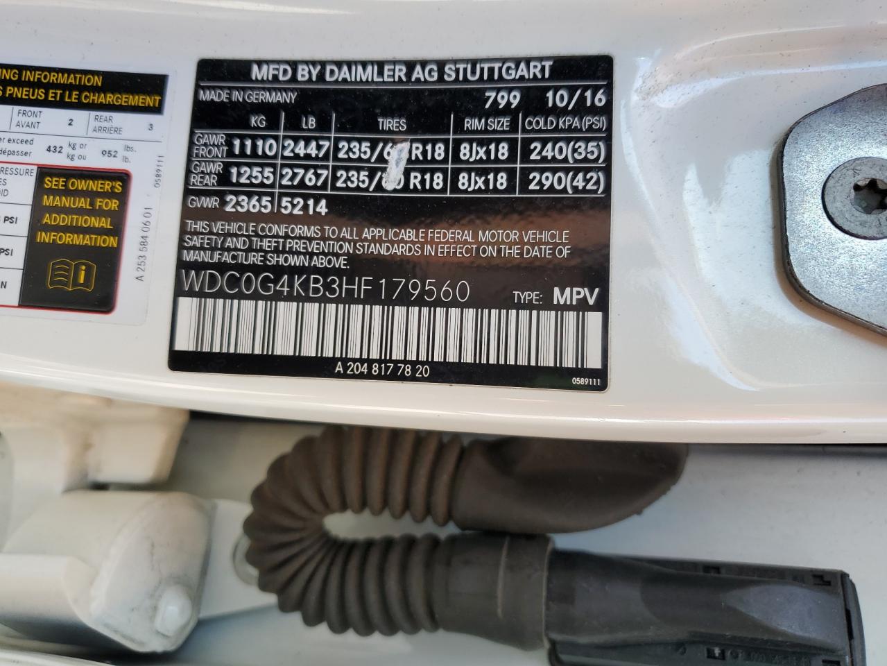 2017 Mercedes-Benz Glc 300 4Matic VIN: WDC0G4KB3HF179560 Lot: 85854395