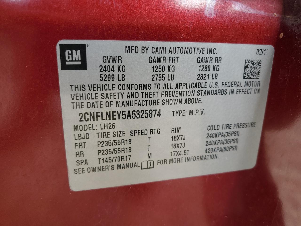 2010 Chevrolet Equinox Lt VIN: 2CNFLNEY5A6325874 Lot: 86082015