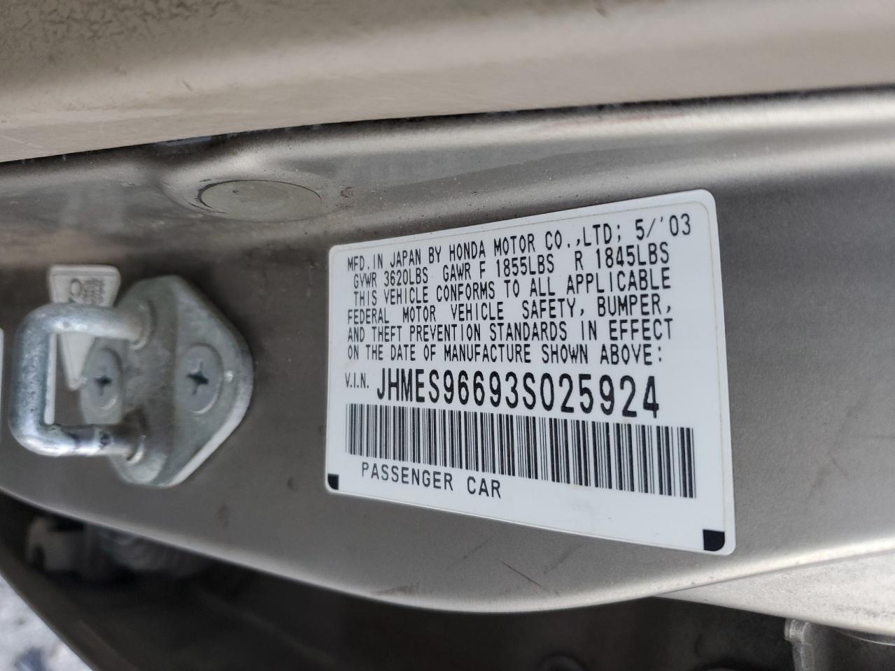 2003 Honda Civic Hybrid VIN: JHMES96693S025924 Lot: 87303445
