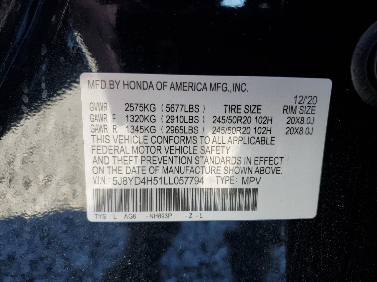2020 Acura Mdx Technology VIN: 5J8YD4H51LL057794 Lot: 82501085