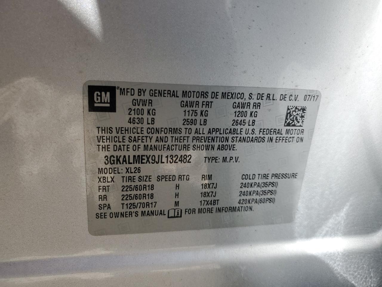 2018 GMC Terrain Sle VIN: 3GKALMEX9JL132482 Lot: 84752755