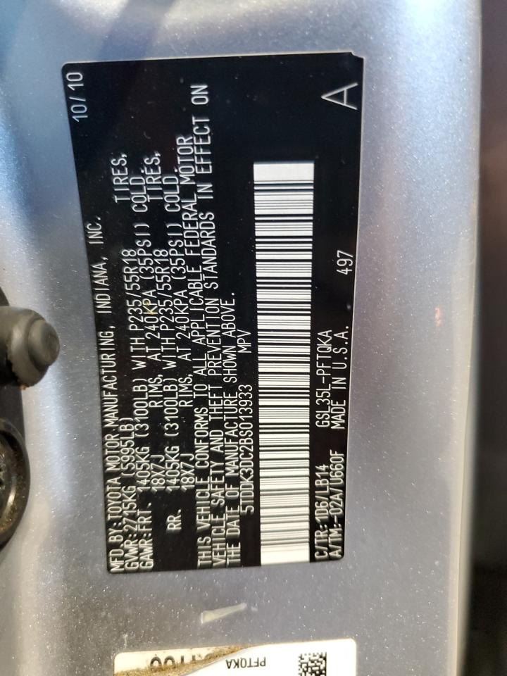 2011 Toyota Sienna Xle VIN: 5TDDK3DC2BS013933 Lot: 86984825