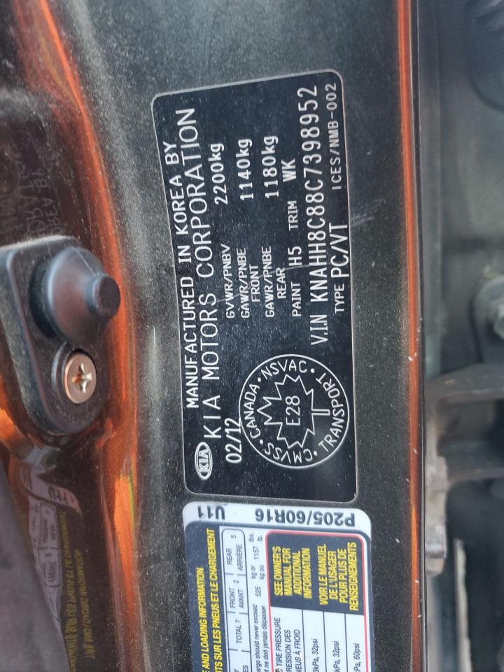 2012 Kia Rondo VIN: KNAHH8C88C7398952 Lot: 85103035