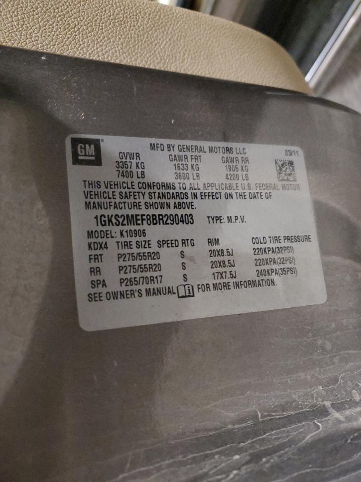 2011 GMC Yukon Xl Denali VIN: 1GKS2MEF8BR290403 Lot: 90221995