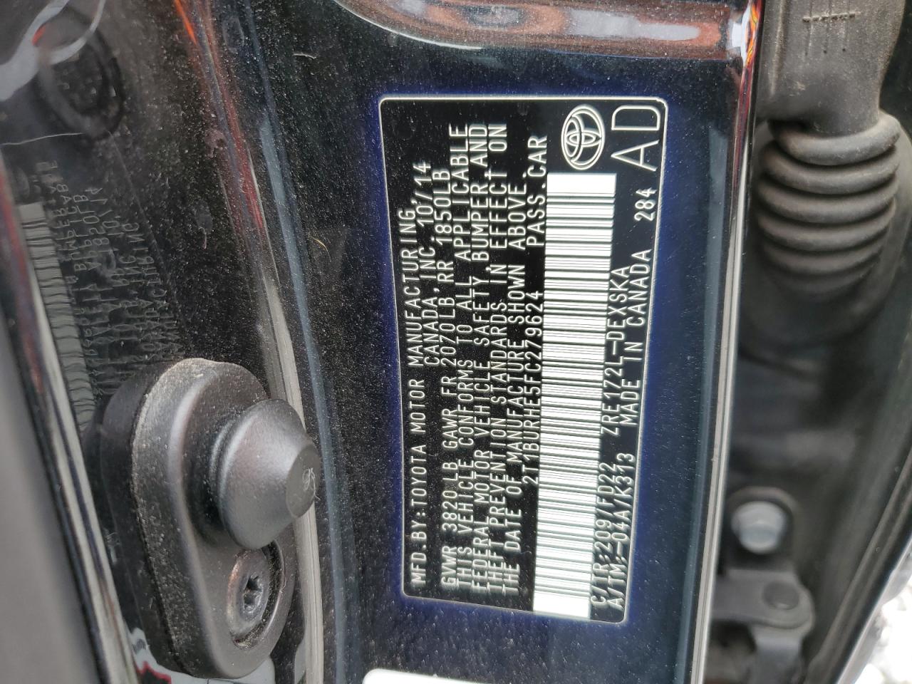 2015 Toyota Corolla L VIN: 2T1BURHE5FC279624 Lot: 85191605