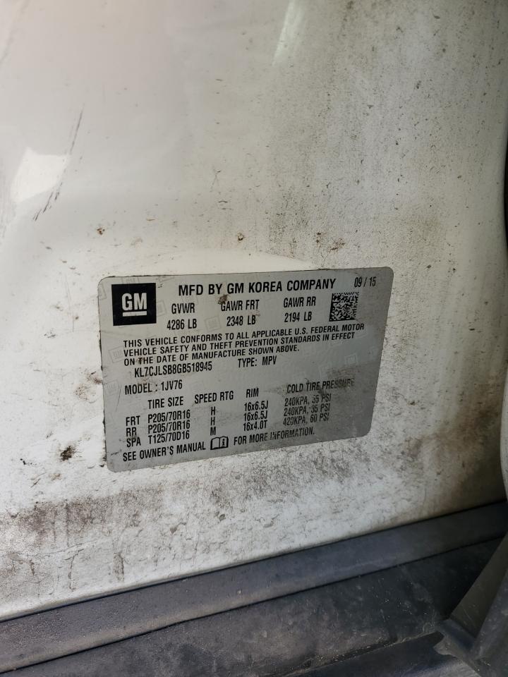 2016 Chevrolet Trax 1Lt VIN: KL7CJLSB8GB518945 Lot: 82596895