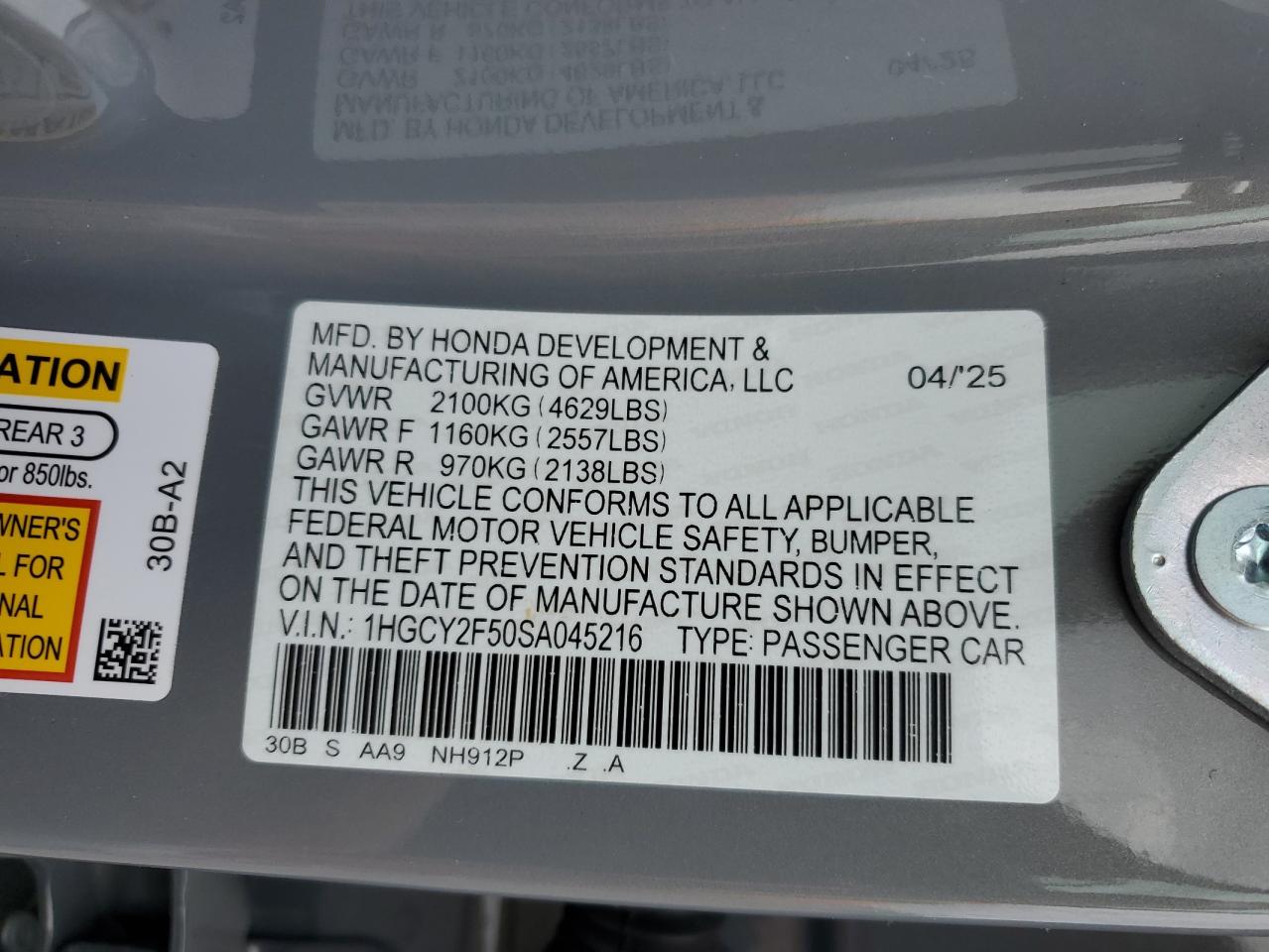 2025 Honda Accord Hybrid Sport VIN: 1HGCY2F50SA045216 Lot: 82461765
