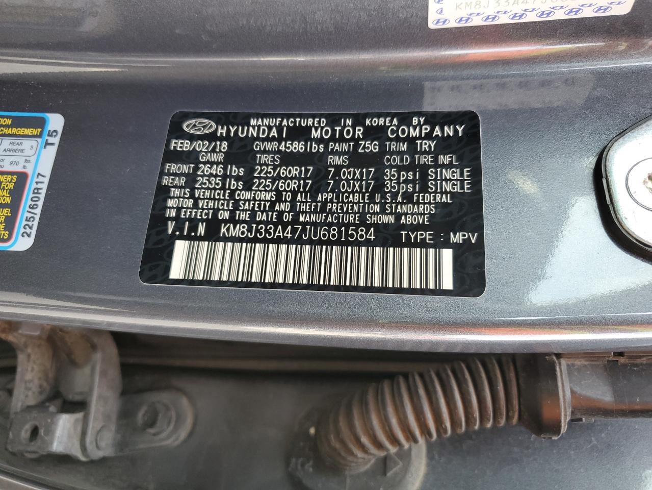 2018 Hyundai Tucson Sel VIN: KM8J33A47JU681584 Lot: 86327745