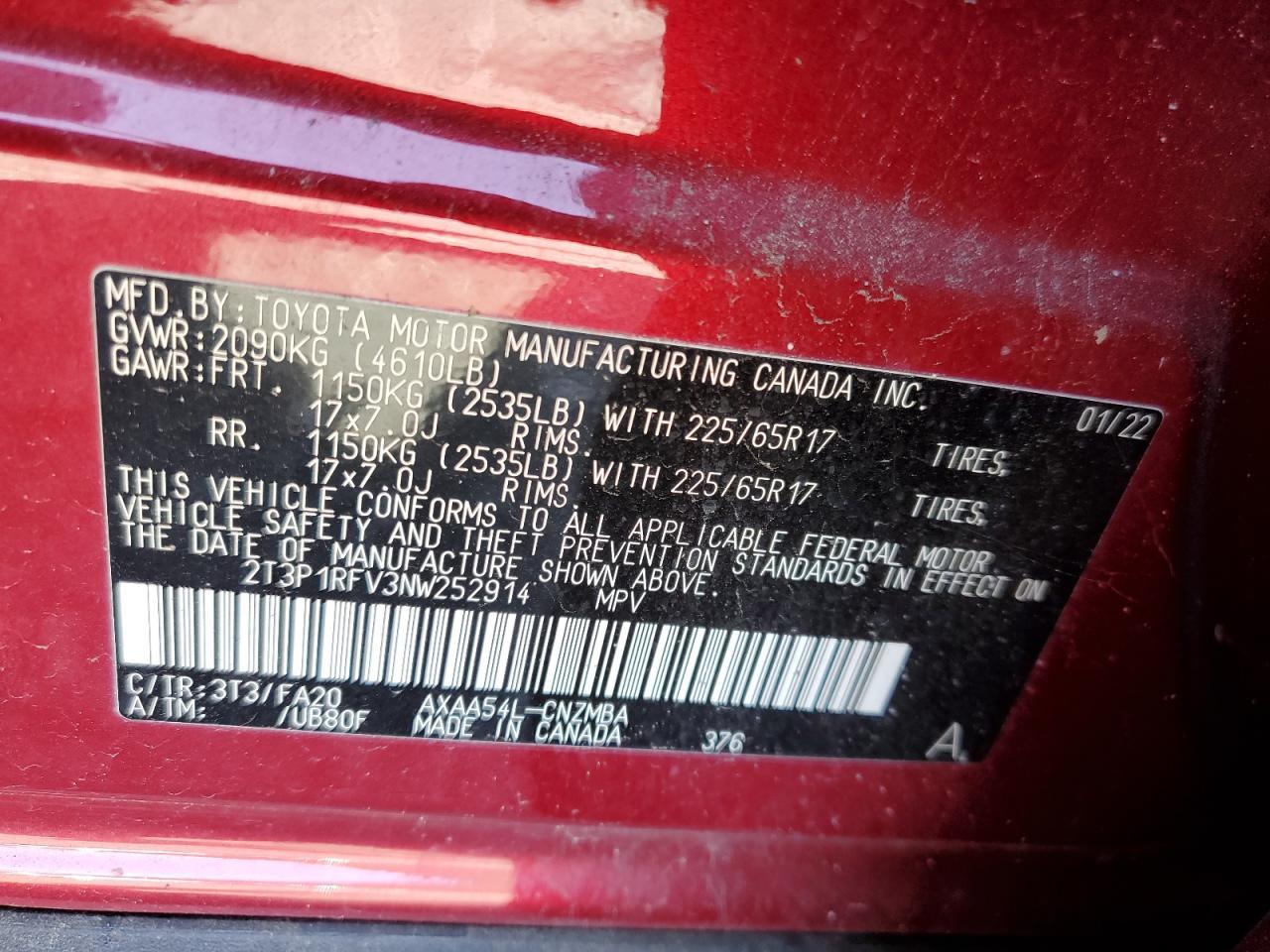 2022 Toyota Rav4 Xle VIN: 2T3P1RFV3NW252914 Lot: 84651215