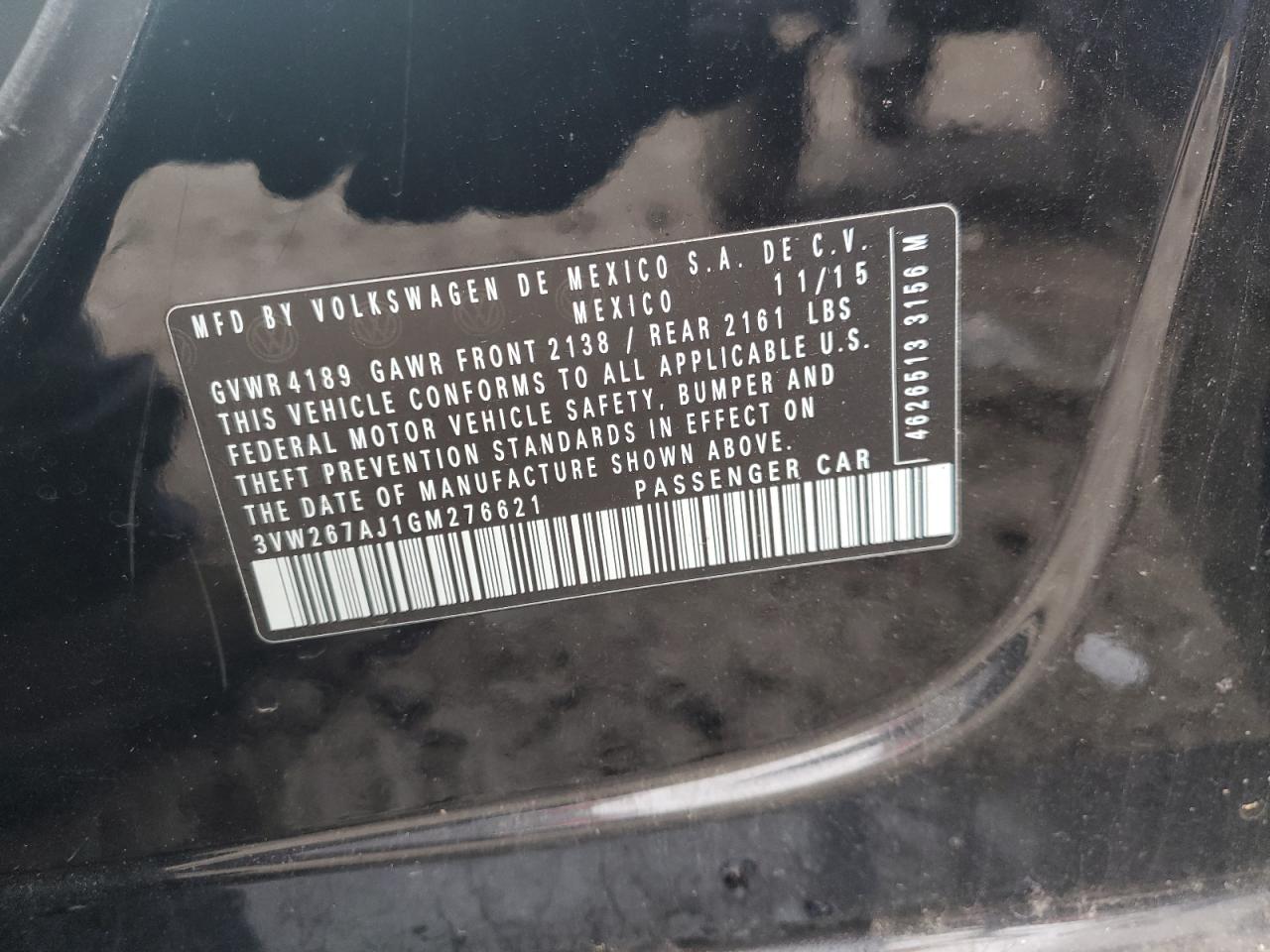 2016 Volkswagen Jetta S VIN: 3VW267AJ1GM276621 Lot: 85890945