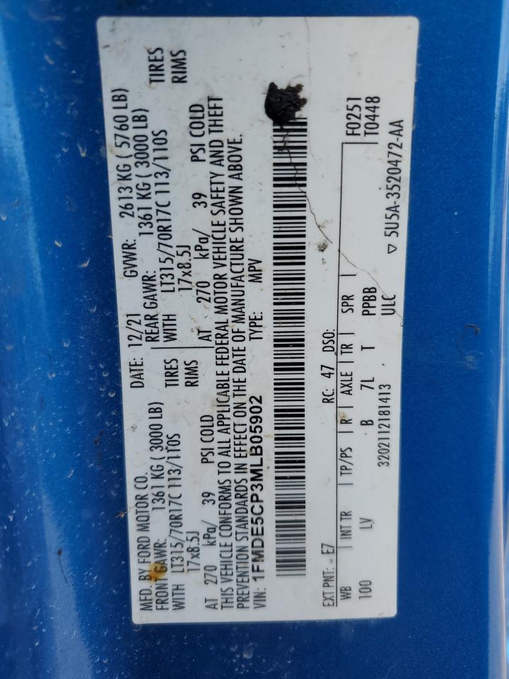 2021 Ford Bronco Base VIN: 1FMDE5CP3MLB05902 Lot: 84291125