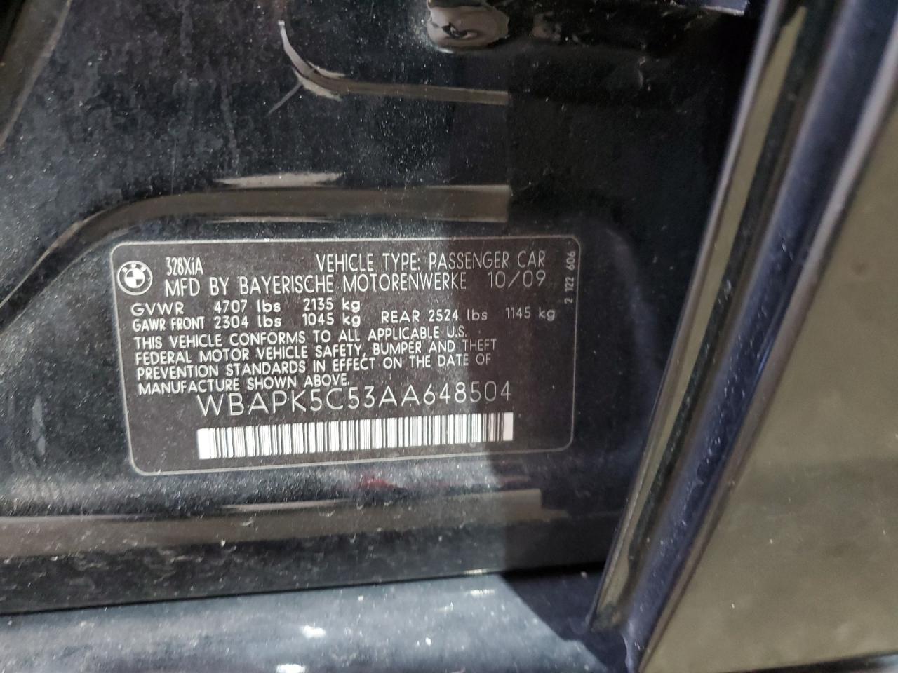 2010 BMW 328 Xi Sulev VIN: WBAPK5C53AA648504 Lot: 81884775