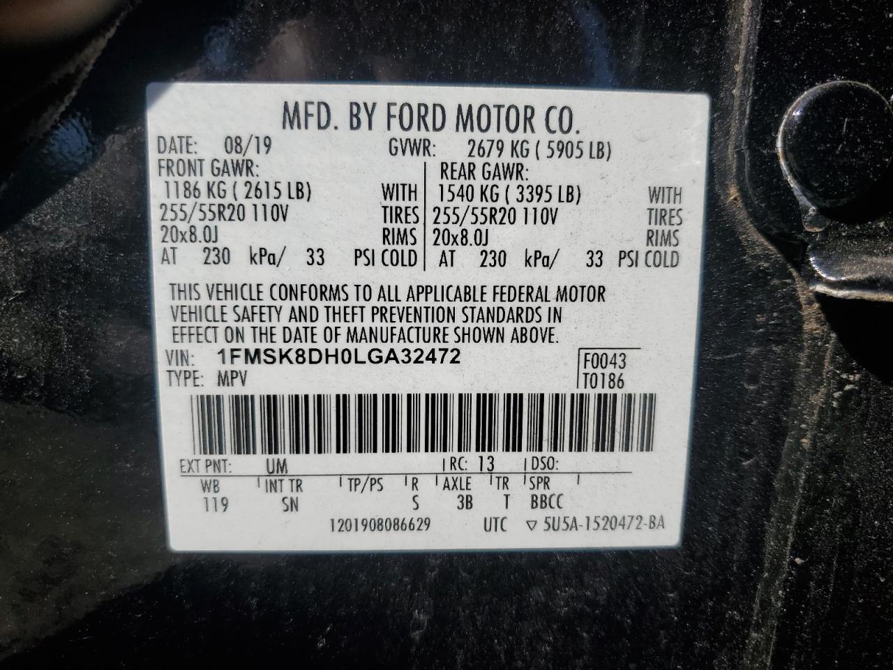 2020 Ford Explorer Xlt VIN: 1FMSK8DH0LGA32472 Lot: 85090775