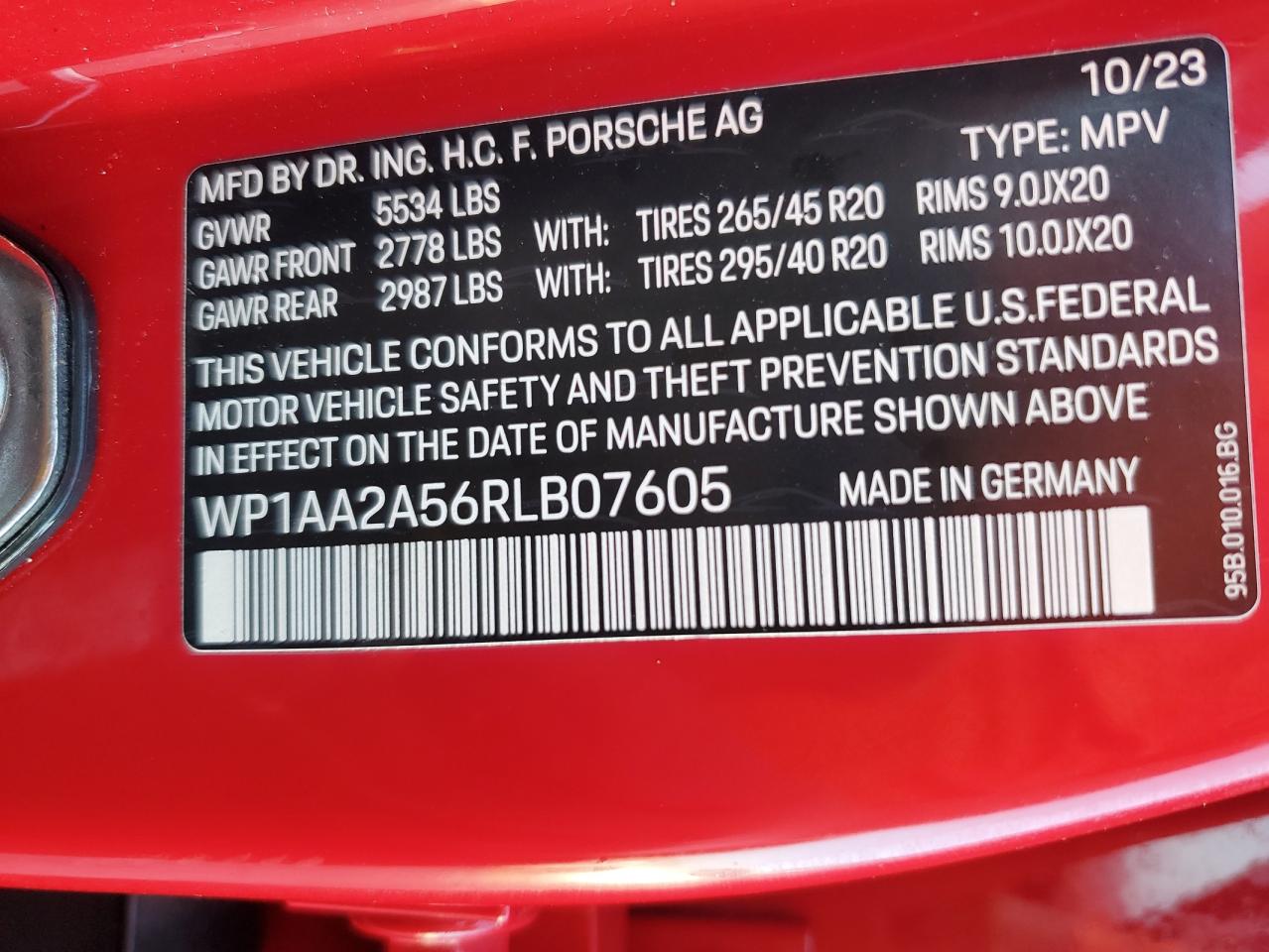 2024 Porsche Macan Base VIN: WP1AA2A56RLB07605 Lot: 85755905