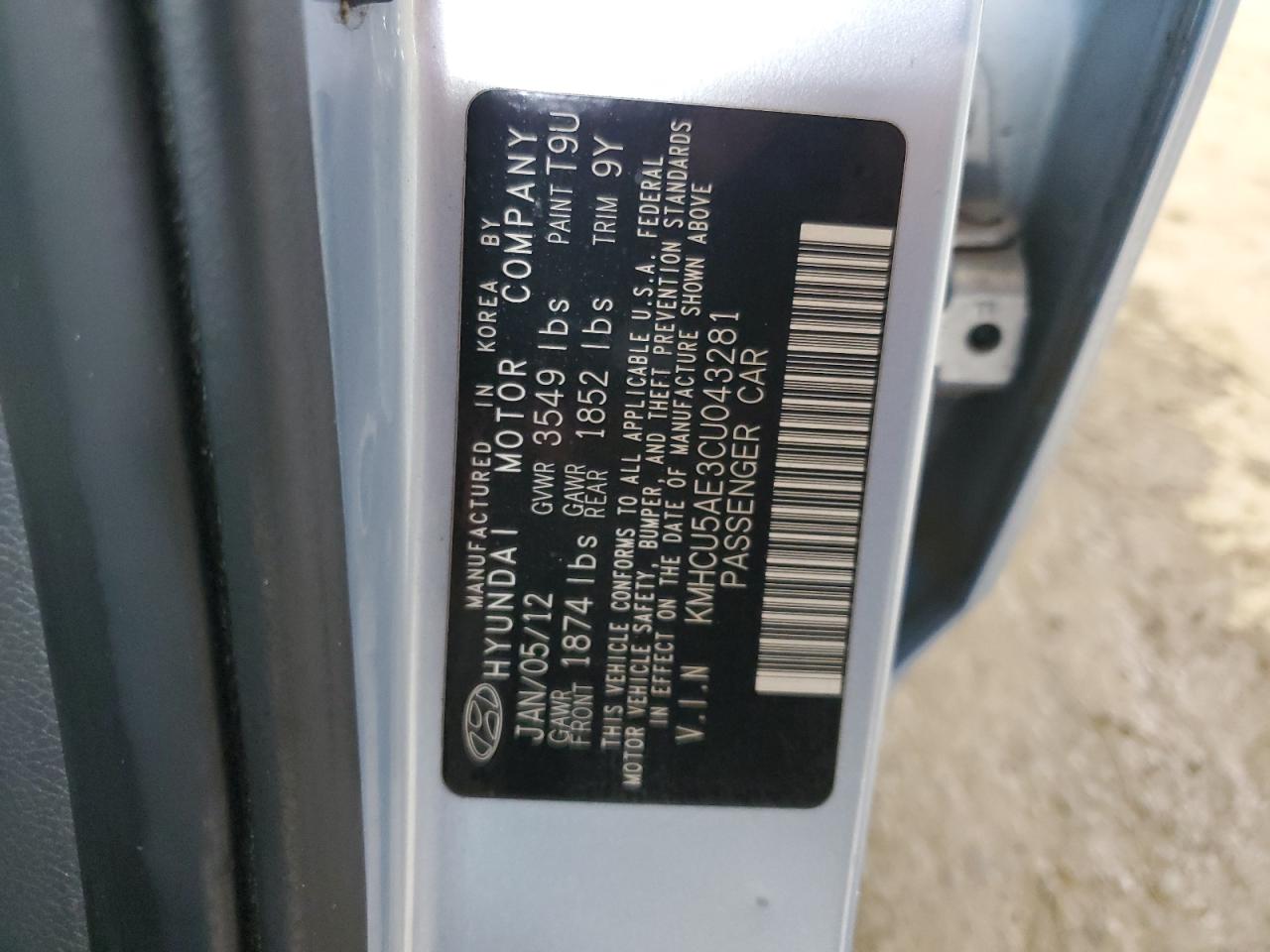 2012 Hyundai Accent Gls VIN: KMHCU5AE3CU043281 Lot: 85557215