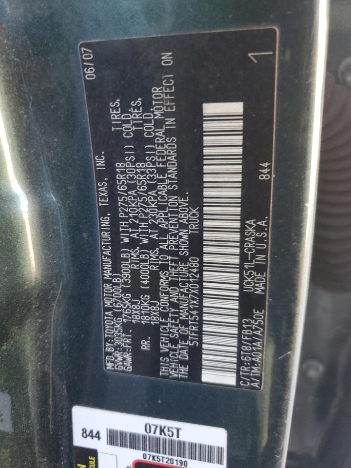 2007 Toyota Tundra Double Cab Sr5 VIN: 5TFRT541X7X012480 Lot: 87209155
