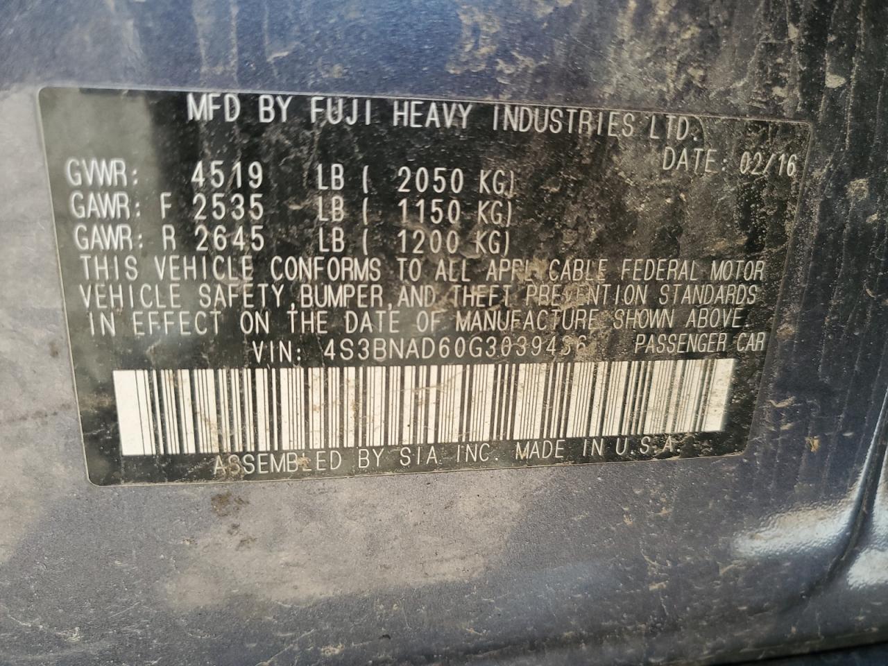 2016 Subaru Legacy 2.5I Premium VIN: 4S3BNAD60G3039436 Lot: 84770525